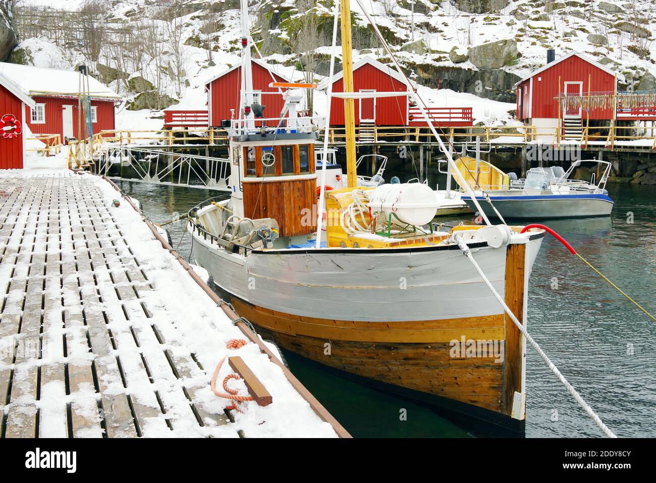 Nussfjord village, Lofoten Islands. Norway`s historic fishing village on the water, Europe Stock Photo